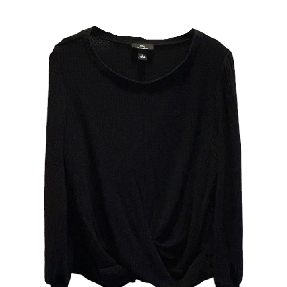 I.N. San Francisco Black Long-Sleeve Knot Front Top